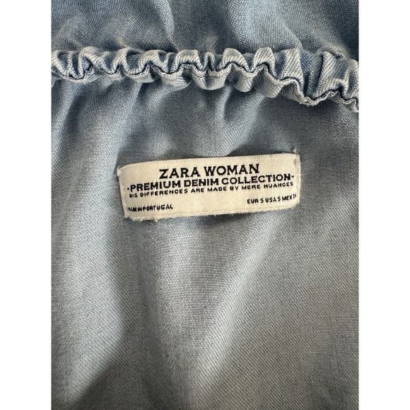 Zara mini Dress Blue Chambray Off The Shoulder Ruffled - Picture 5 of 9